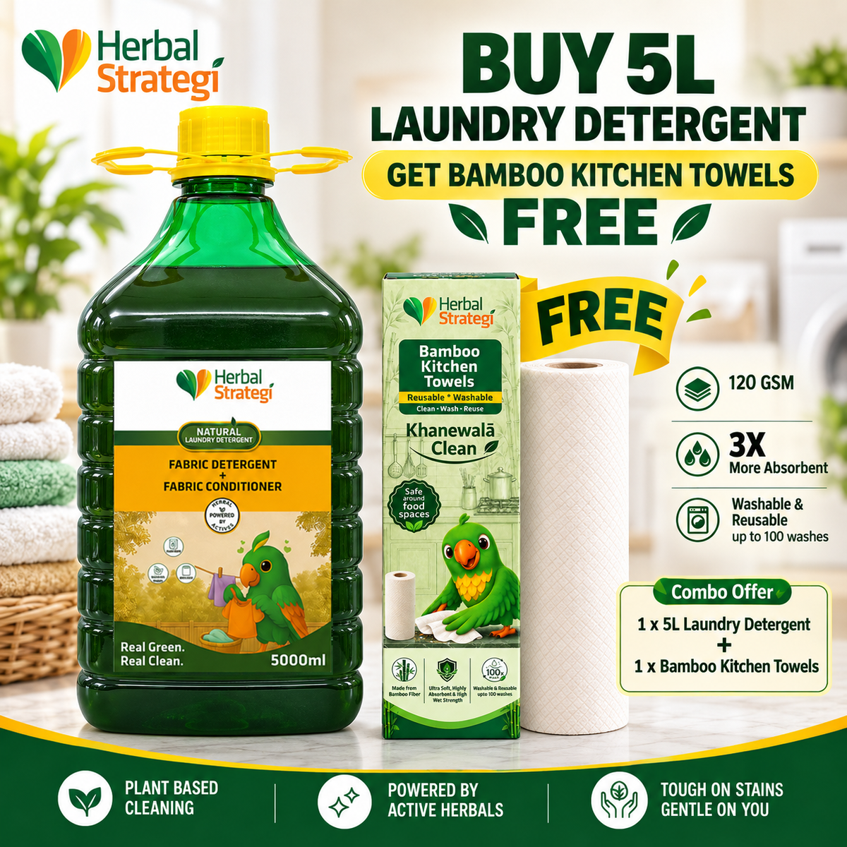Buy 5L Laundry Detergent & Get Bamboo Kitchen Towels FREE