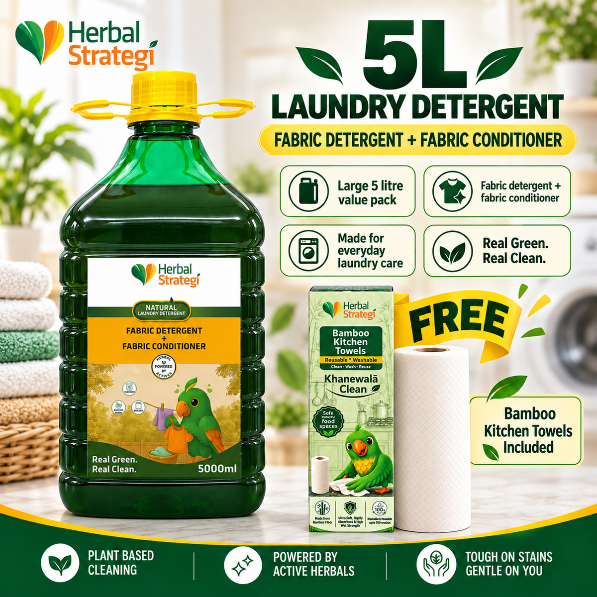 Buy 5L Laundry Detergent & Get Bamboo Kitchen Towels FREE