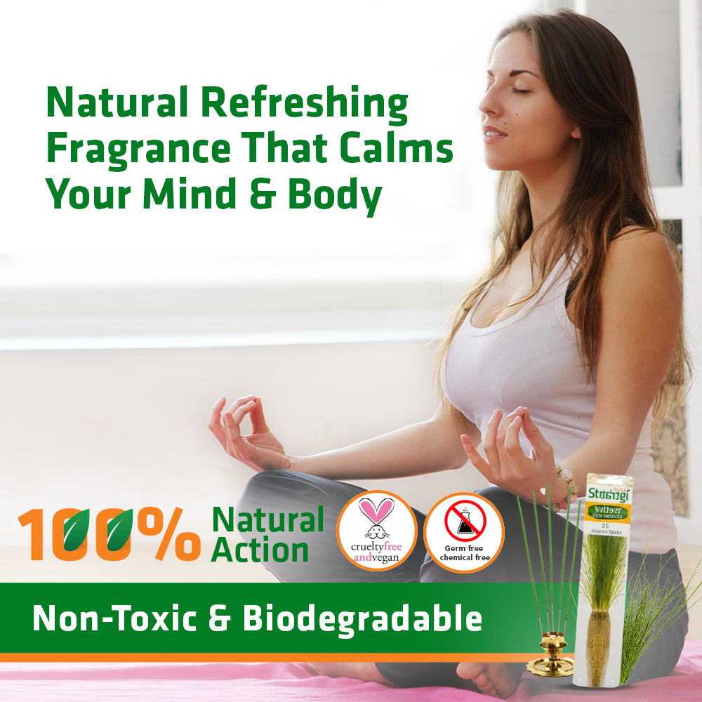 Herbal Aromatic Vetiver Incense Sticks | 20 Sticks Per Pack