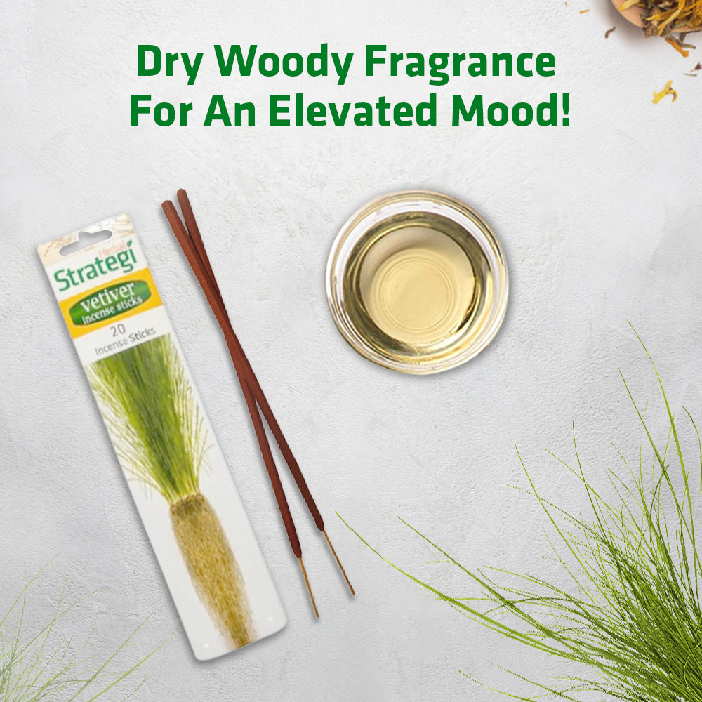 Herbal Aromatic Vetiver Incense Sticks | 20 Sticks Per Pack