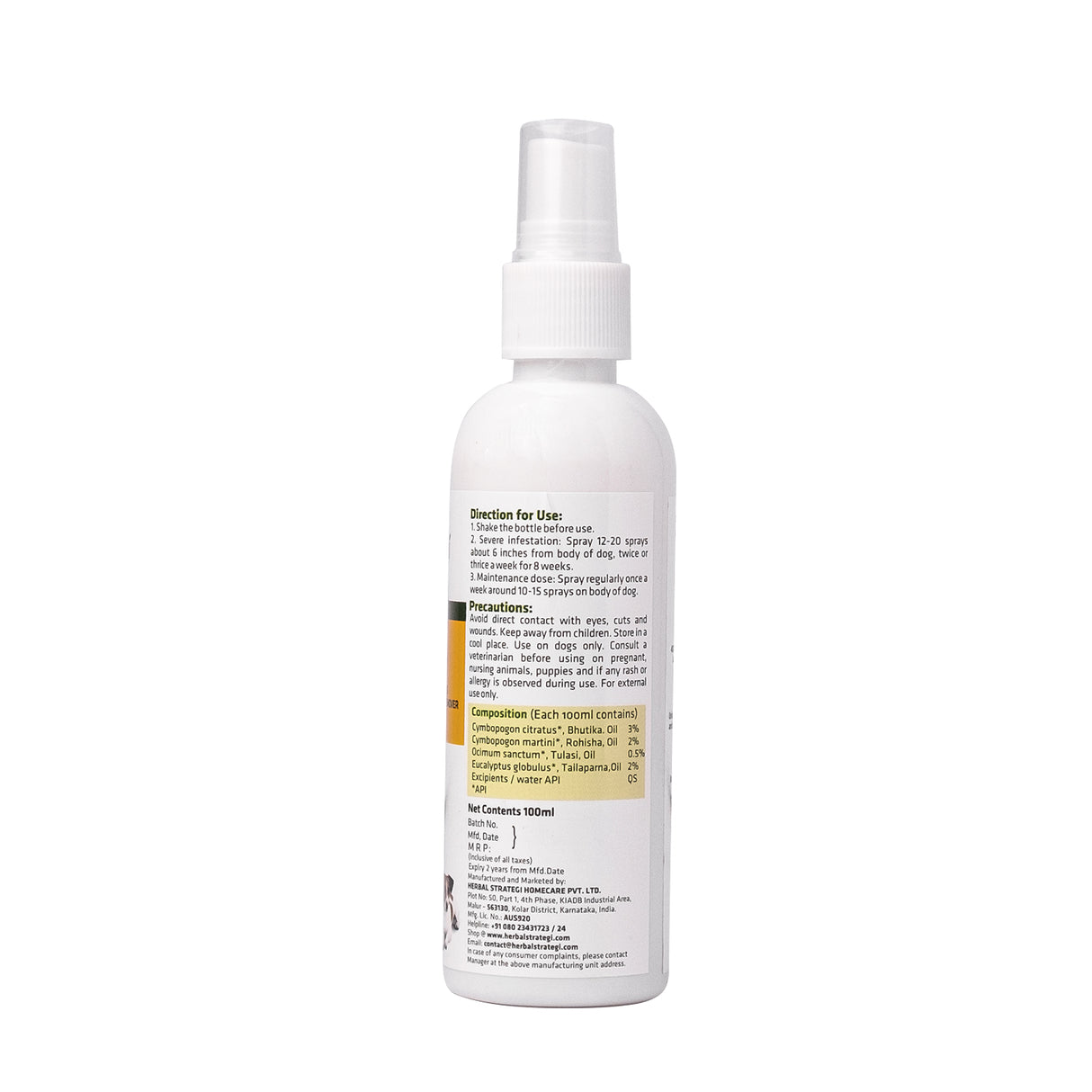 Herbal Ticks, Fleas, Lice and Mites Spray for Dogs | Product Size: 100 ml, 200 ml, 500 ml