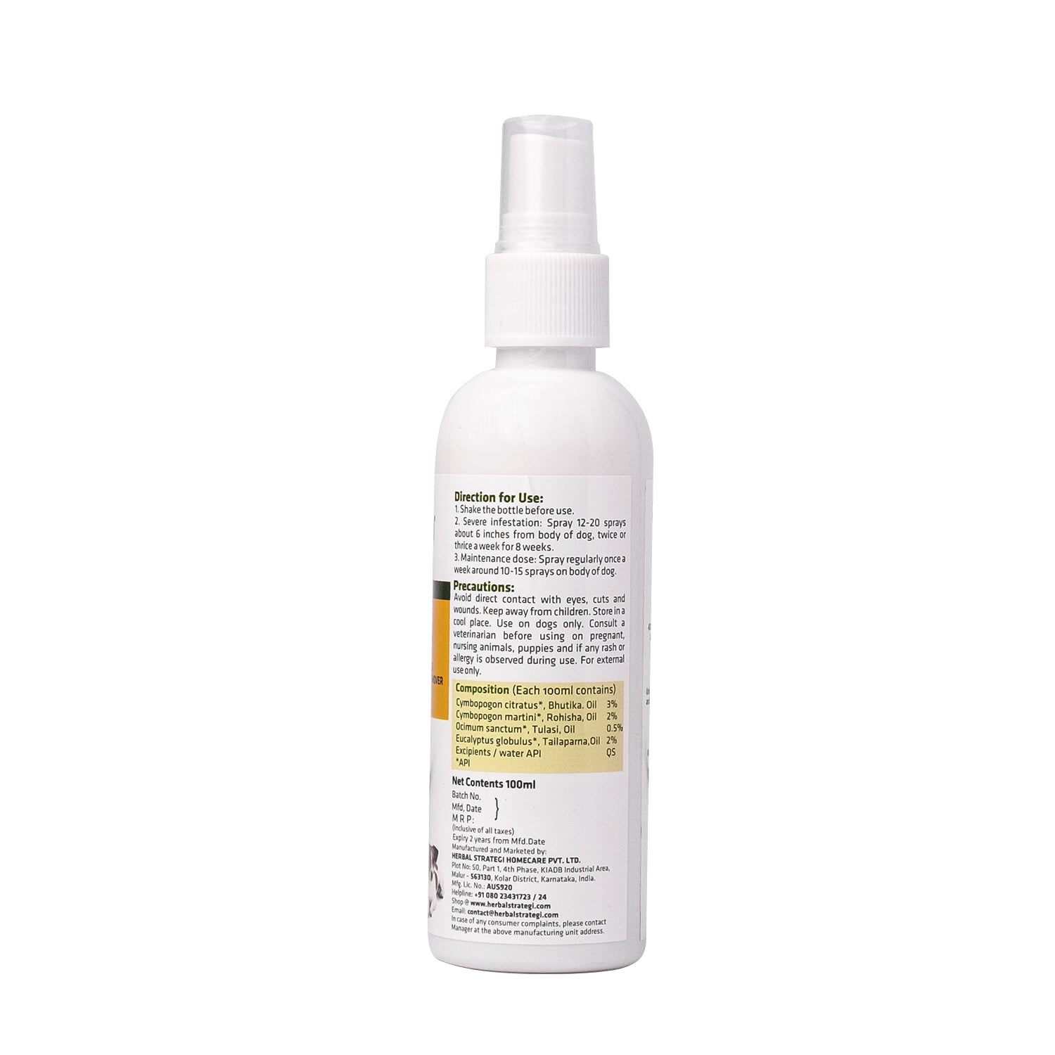 Herbal Ticks, Fleas, Lice and Mites Spray for Dogs | Product Size: 100 ml, 200 ml, 500 ml