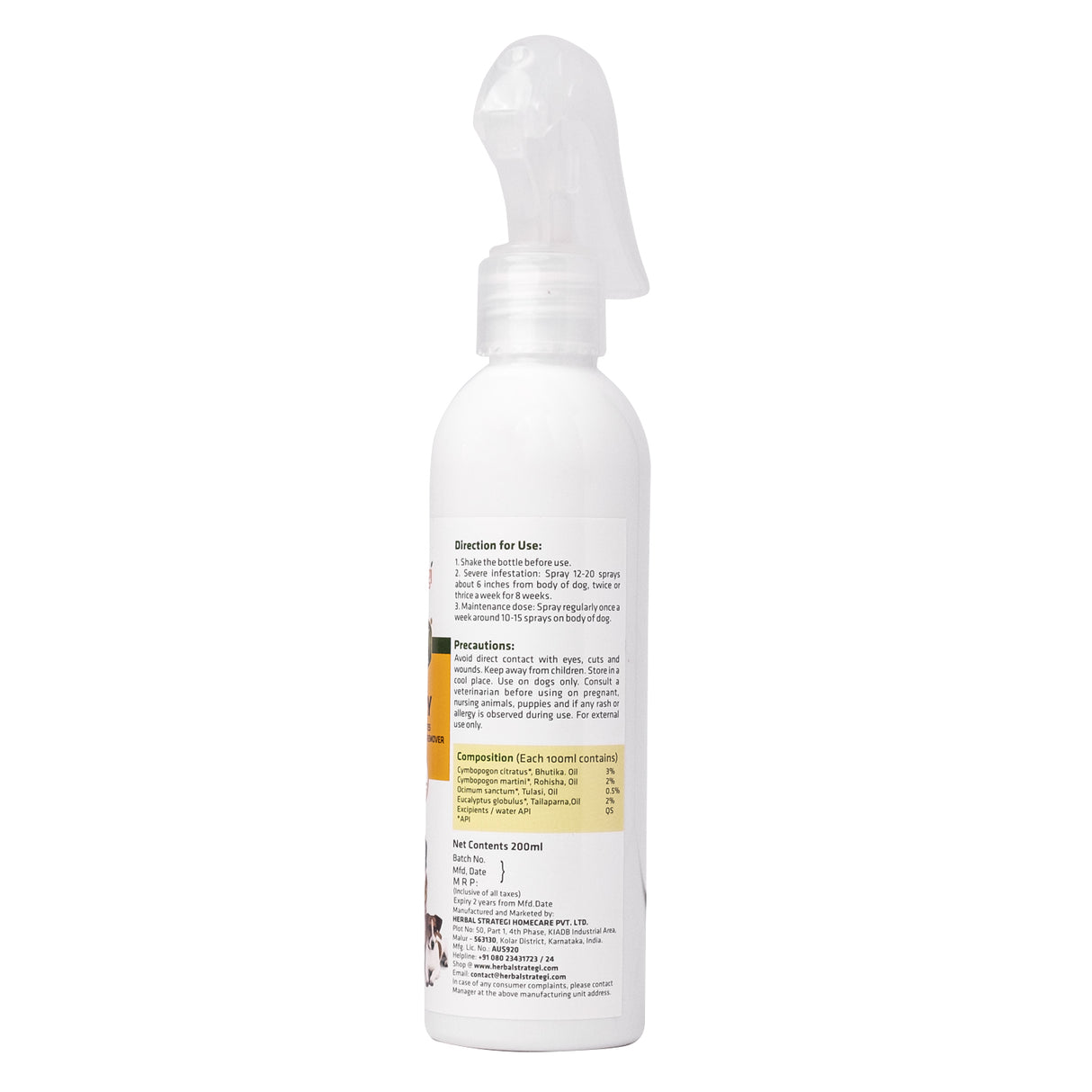 Herbal Ticks, Fleas, Lice and Mites Spray for Dogs | Product Size: 100 ml, 200 ml, 500 ml