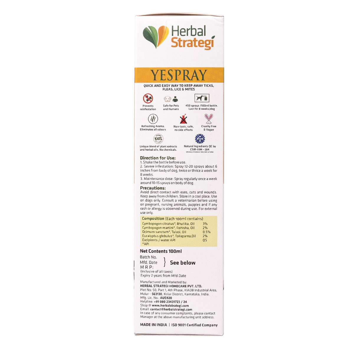 Herbal Ticks, Fleas, Lice and Mites Spray for Dogs | Product Size: 100 ml, 200 ml, 500 ml