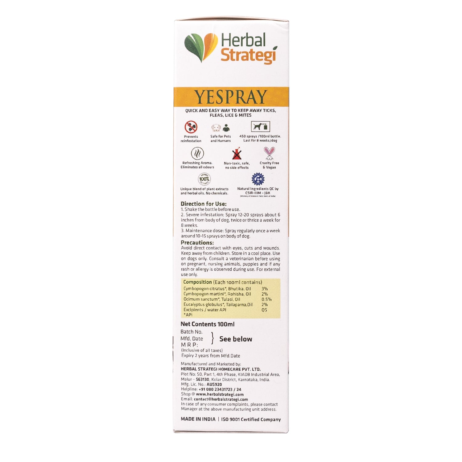Herbal Ticks, Fleas, Lice and Mites Spray for Dogs | Product Size: 100 ml, 200 ml, 500 ml