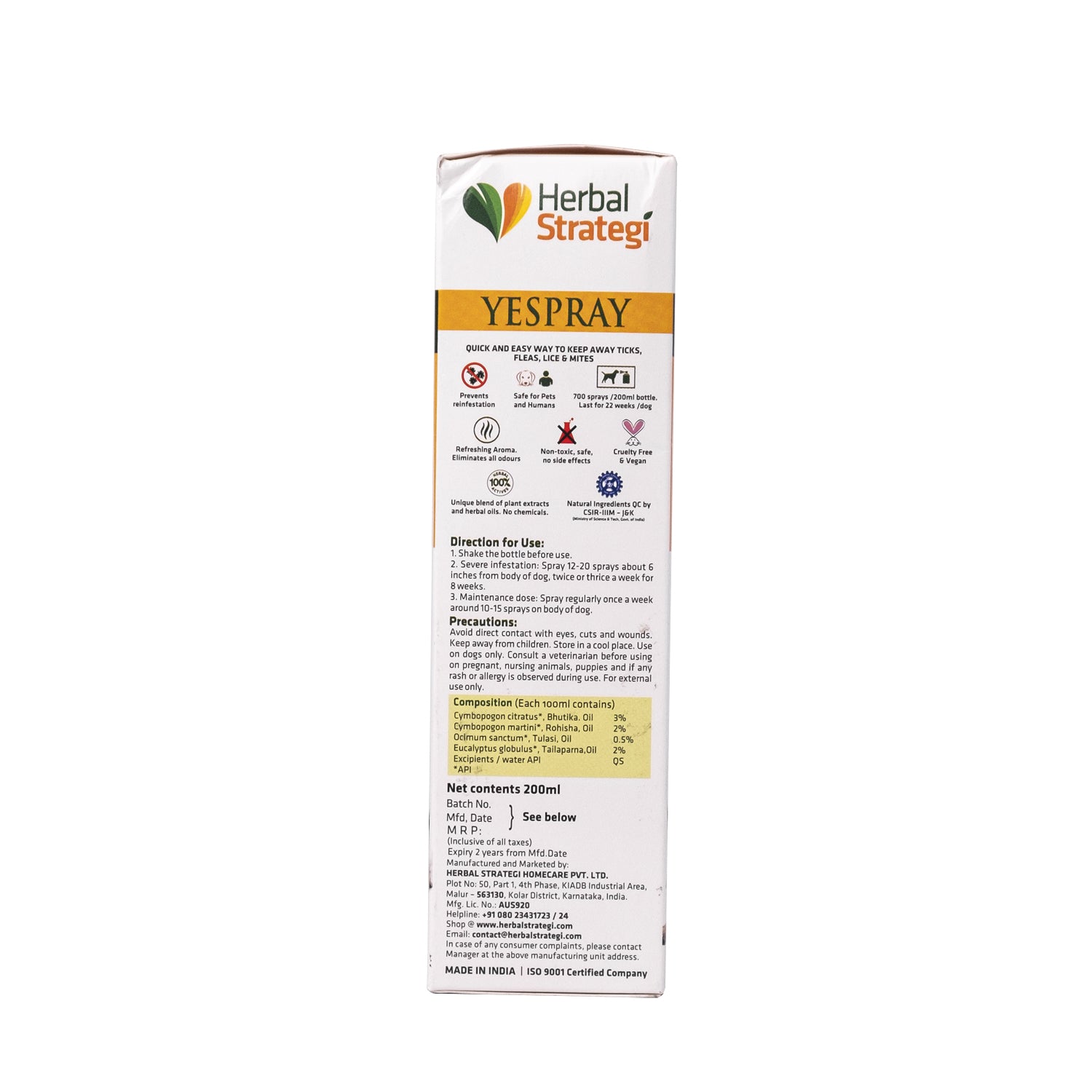 Herbal Ticks, Fleas, Lice and Mites Spray for Dogs | Product Size: 100 ml, 200 ml, 500 ml
