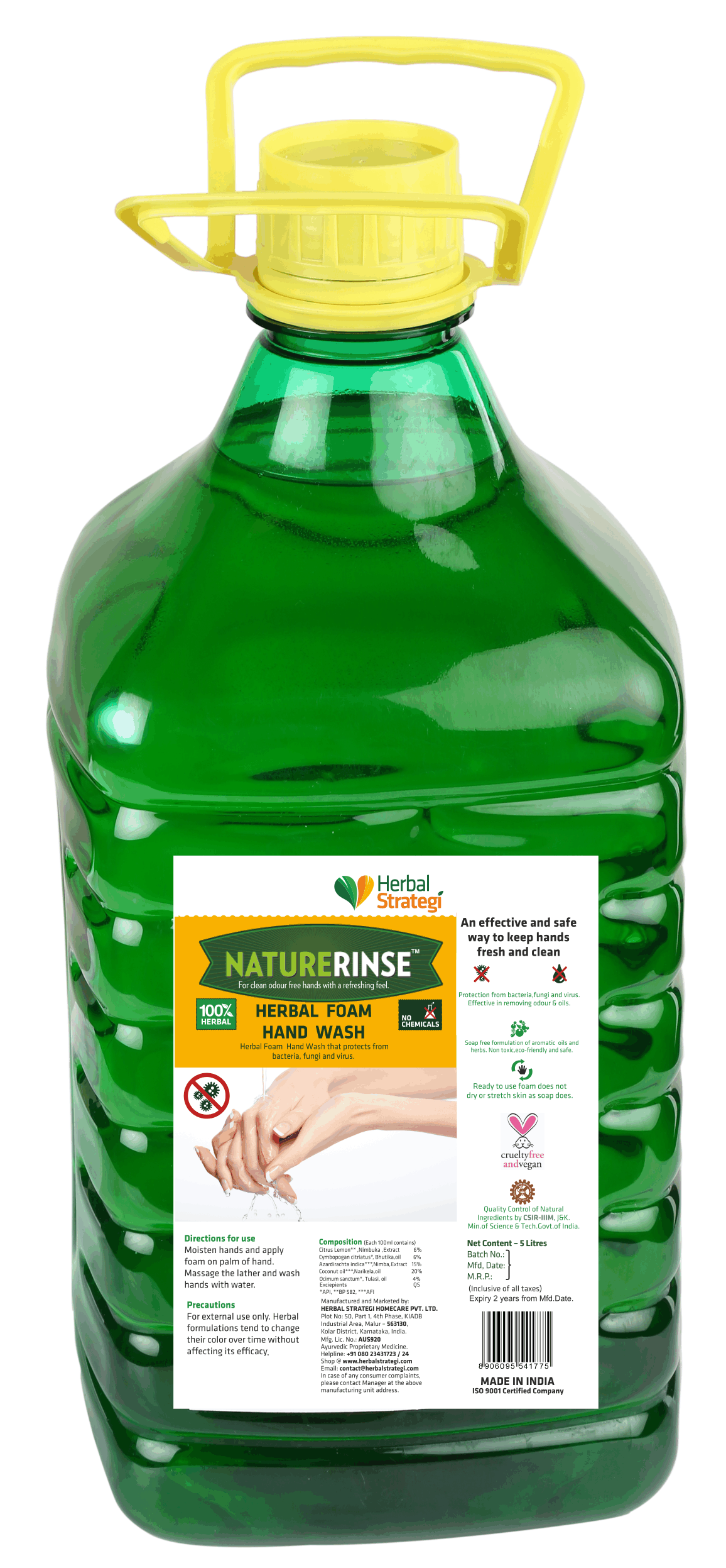 Herbal Disinfectant Foam Hand Wash | Product Size: 150 ml, 500 ml, 5 ltrs