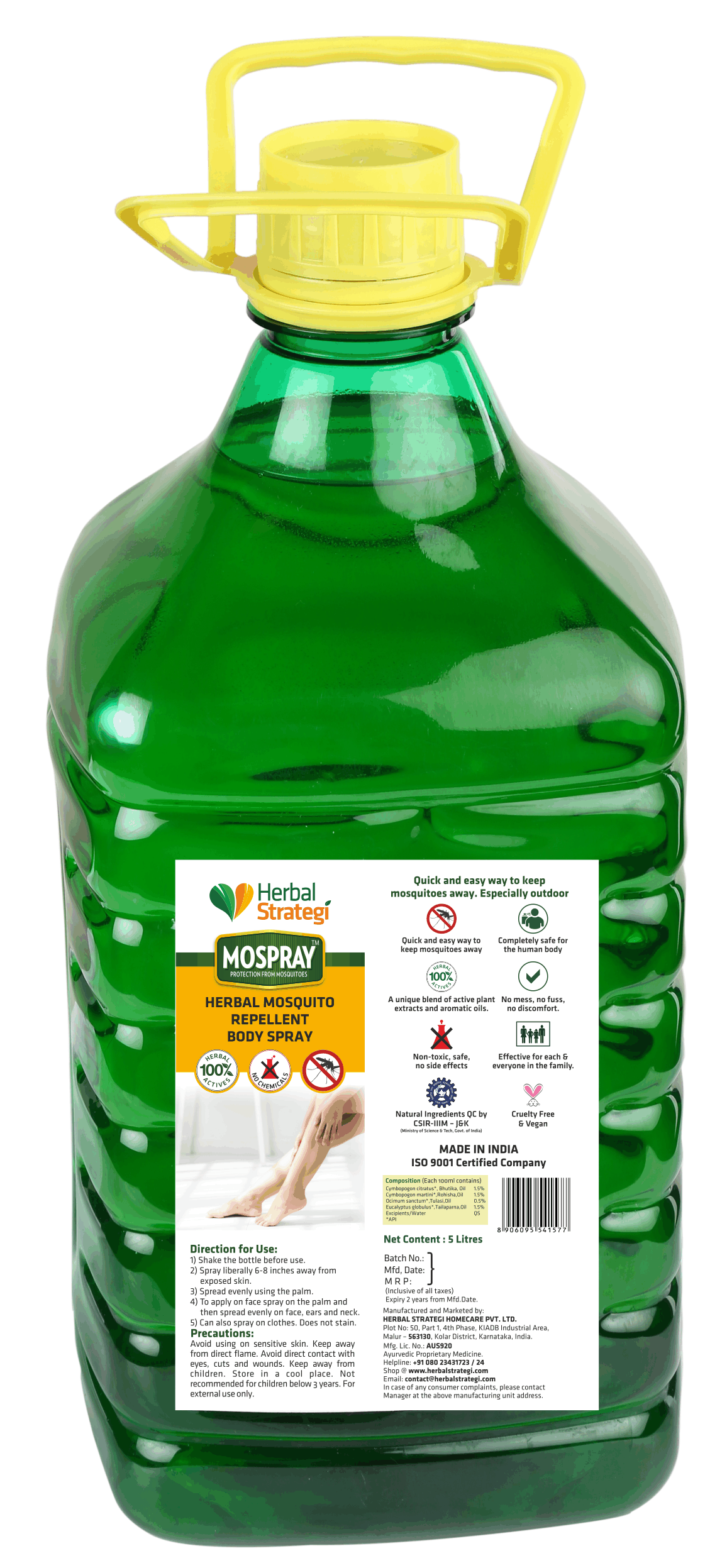 Herbal Mosquito Repellent Body Spray | Product Size: 100 ml, 500 ml, 5 ltrs