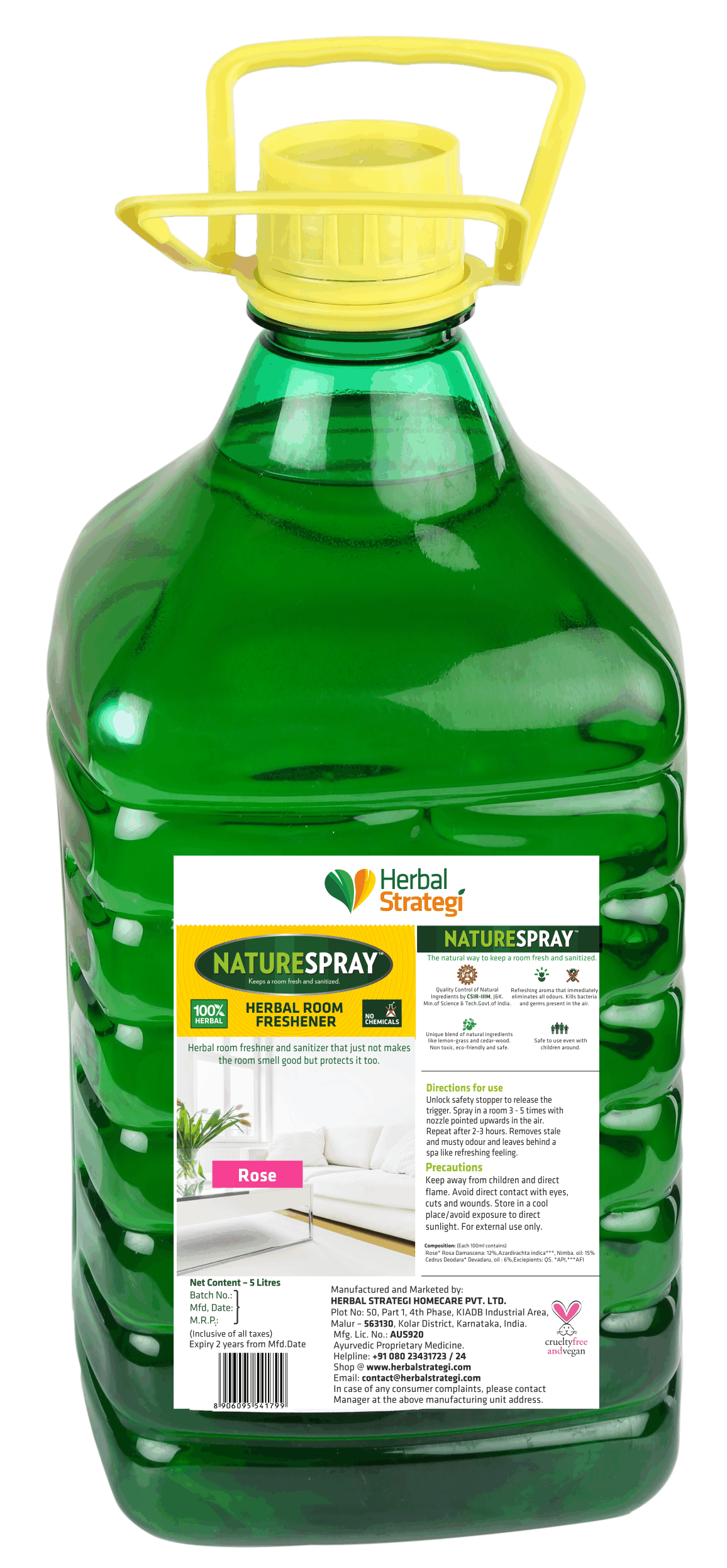 Rose Herbal Room Freshener & Disinfectant | Product Size: 250 ml,500 ml, 5 ltrs