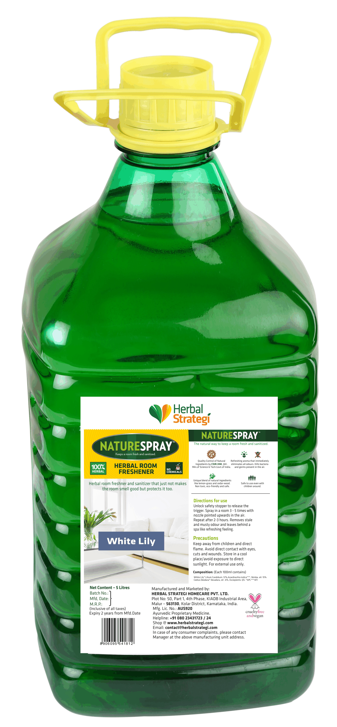 Herbal White Lily Room Freshener & Disinfectant | Product Size: 250 ml, 500 ml, 5 ltrs