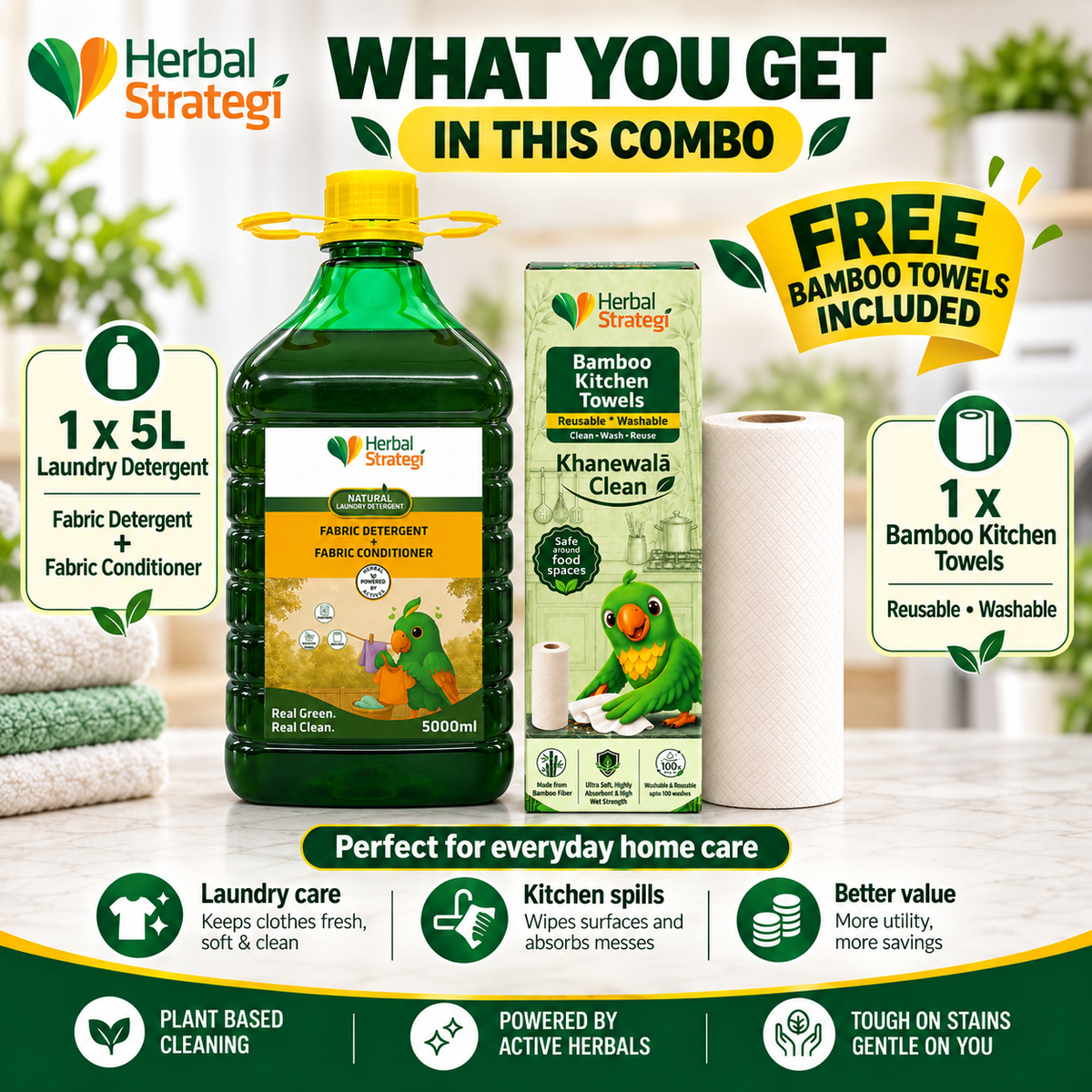 Buy 5L Laundry Detergent & Get Bamboo Kitchen Towels FREE