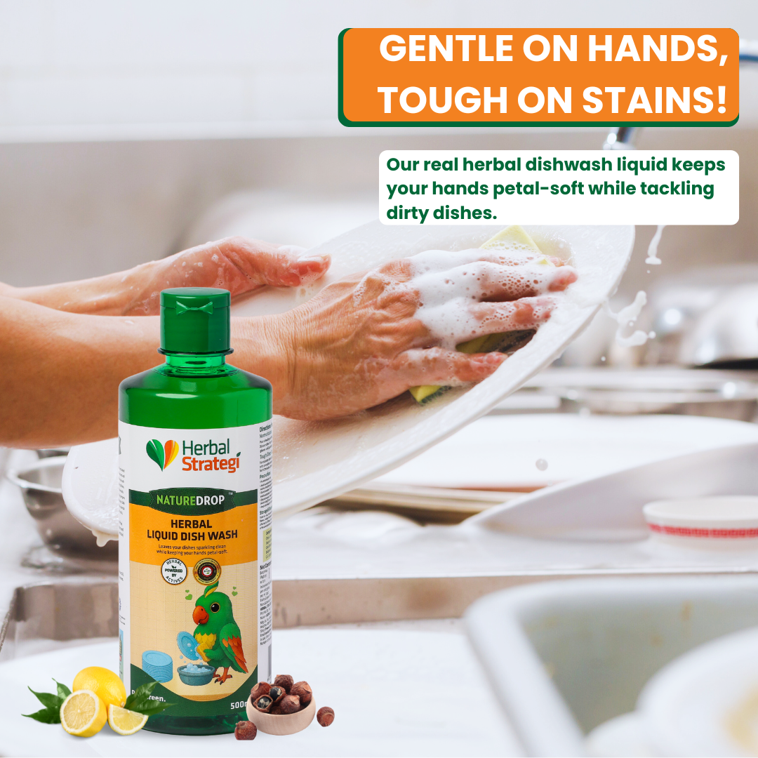 NatureDrop Herbal Liquid Dish Wash Duo – 500 ml Bottle + 1.8 L Refill Pouch