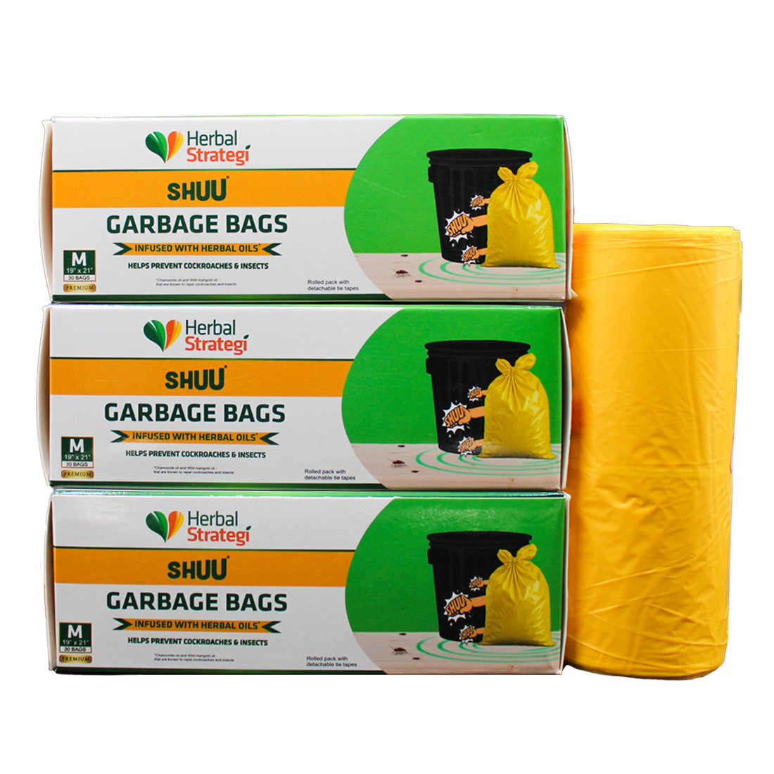 Shuu Garbage Bag | Helps Prevent Cockroach and Insects | Medium 19 x 21 Inches | 30 Pcs x Pack of 3