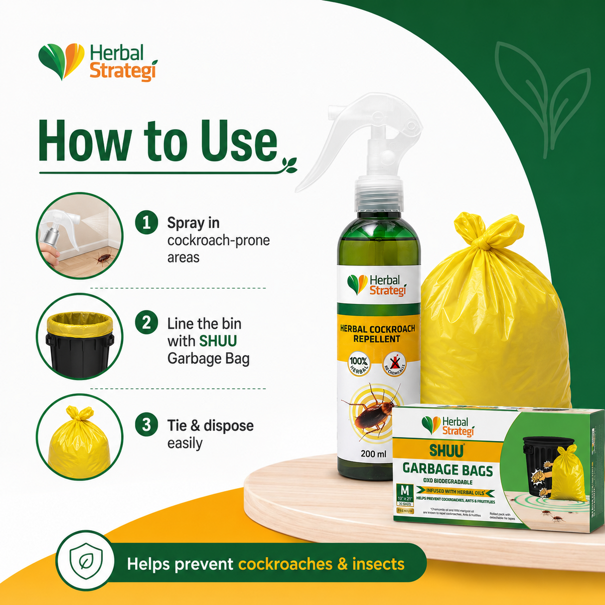 Buy Herbal Cockroach Repellent 200ml Get SHUU Garbage Bag FREE