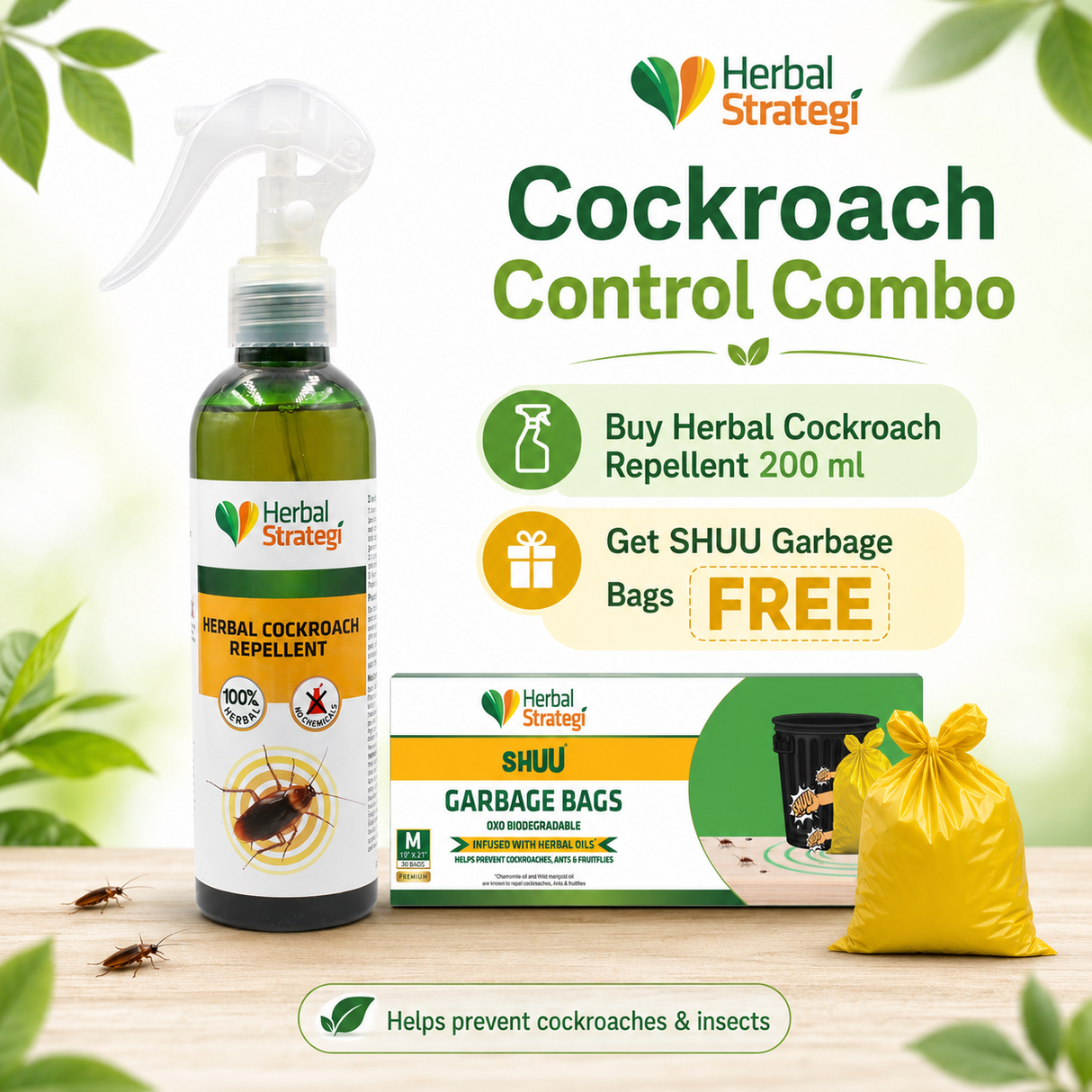 Buy Herbal Cockroach Repellent 200ml Get SHUU Garbage Bag FREE