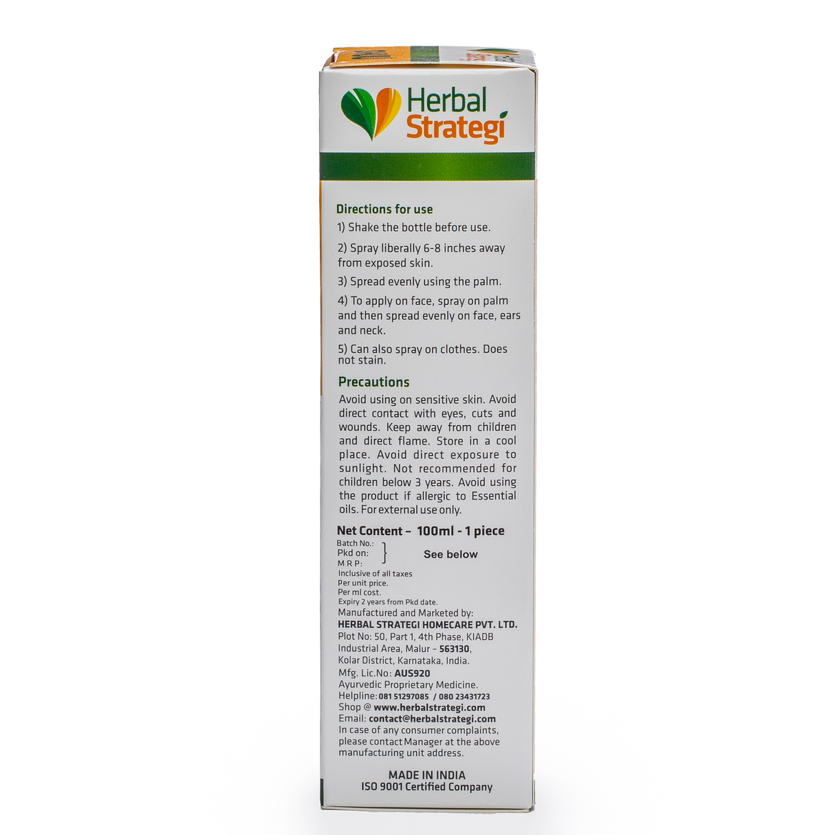 Herbal Mosquito Repellent Body Spray | Product Size: 100 ml, 500 ml, 5 ltrs