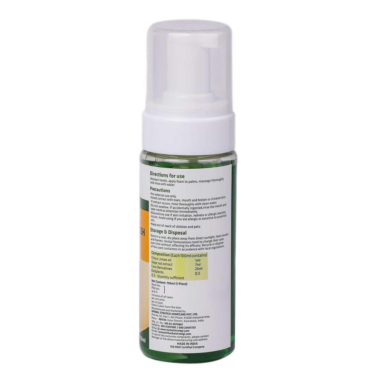 Herbal Disinfectant Foam Hand Wash | Product Size: 150 ml, 500 ml, 5 ltrs