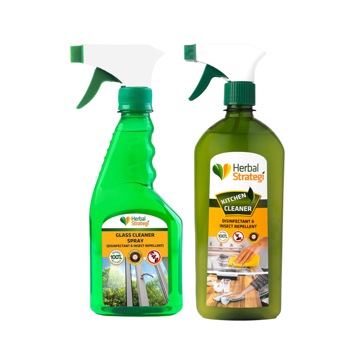 Herbal Glass Cleaner & Kitchen Cleaner (Pack of 500ml x 2)