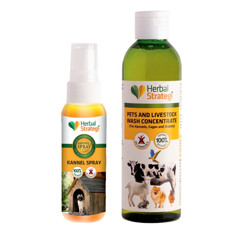 Herbal Kennel Anti Tick Spray 100 ml + Pets and Livestock Wash Concentrate 200 ml