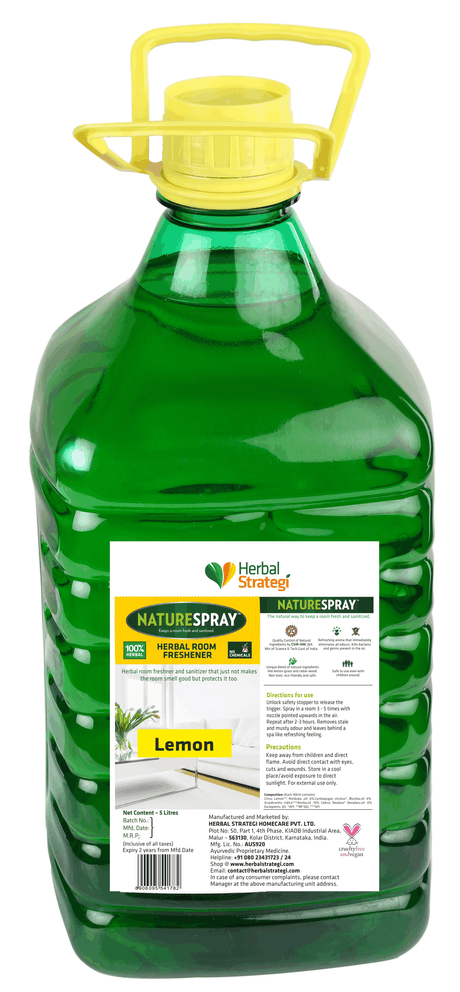 Lemon Herbal Room Disinfectant & Freshener | Product Size: 250 ml, 500 ml, 5 ltrs