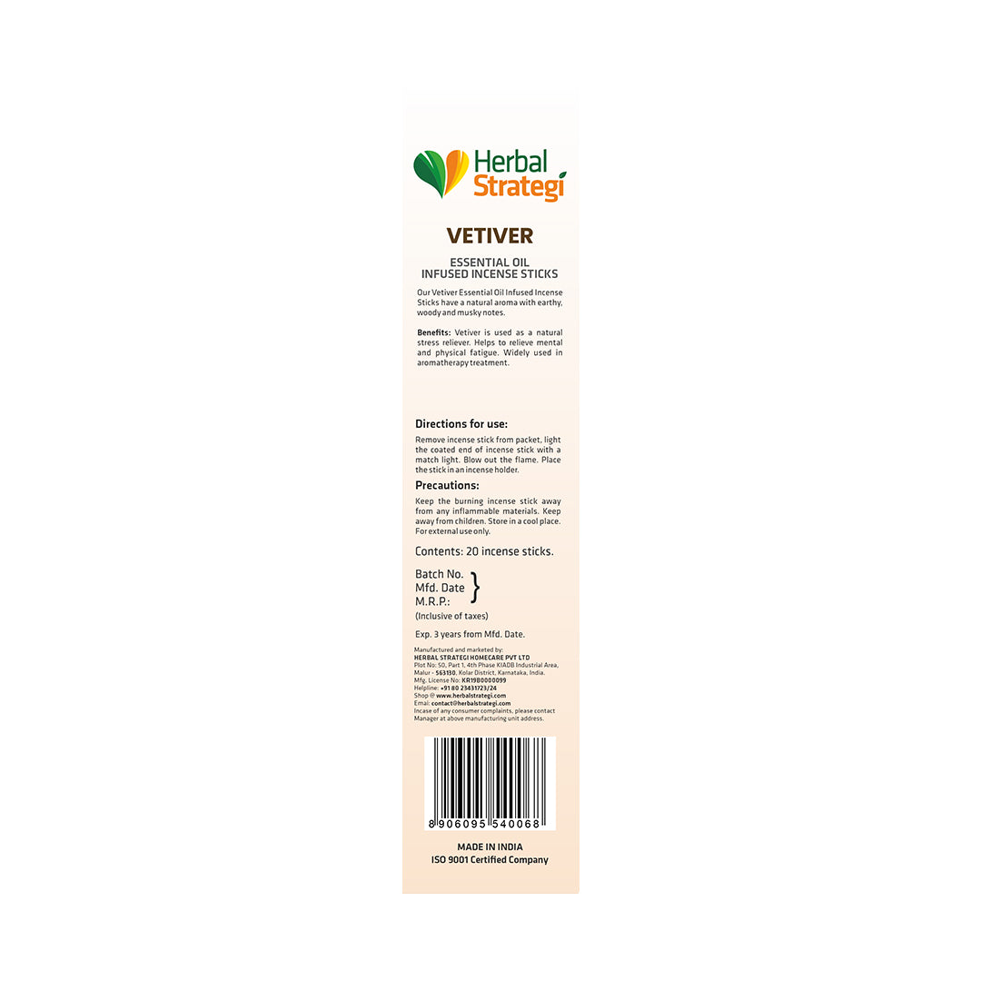 Herbal Aromatic Vetiver Incense Sticks | 20 Sticks Per Pack