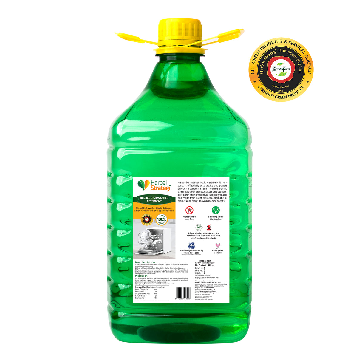 Herbal Dishwasher Machine Liquid Detergent | Product Size: 500 ml, 5 ltrs