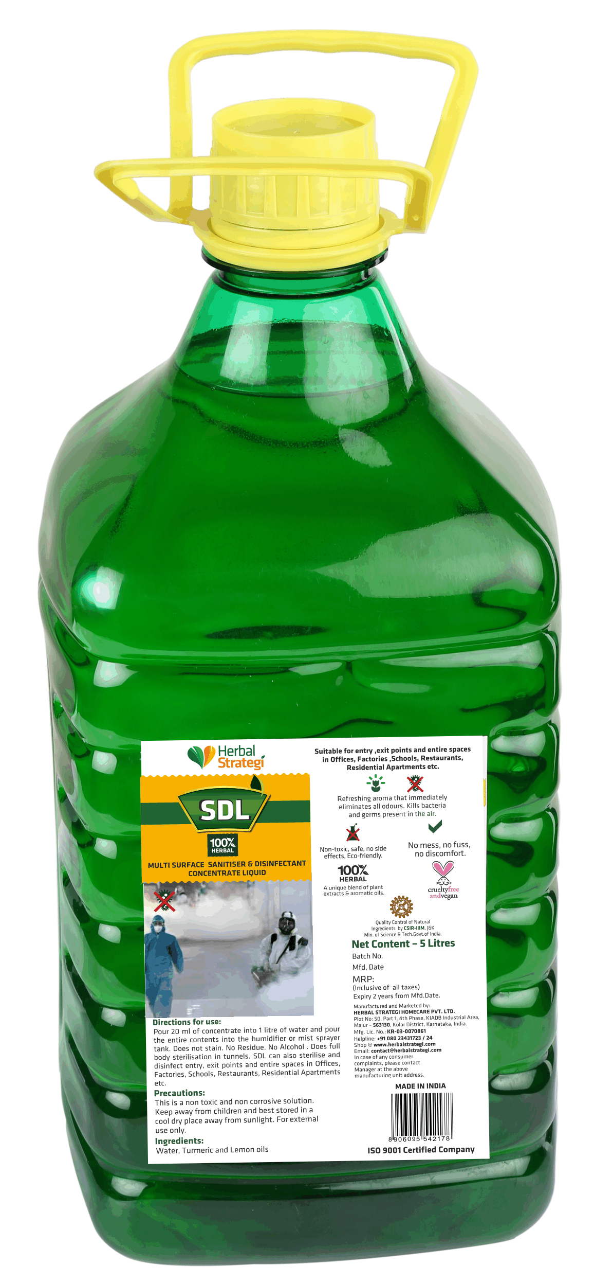 Herbal Multi Surface Sanitizer and Disinfectant Liquid (SDL) | Product Size: 1 ltr, 5 ltr, 1 ltr + Machine